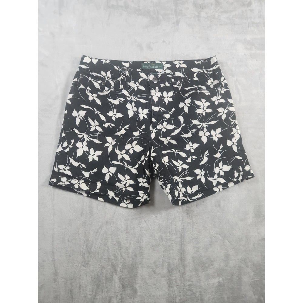 LRL Lauren Jeans Co. Black White Floral Print‎  Shorts Women Size 6
